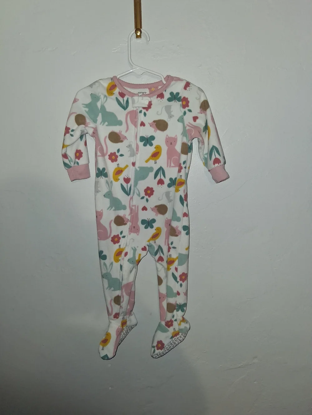 Carter's White Footed One-Piece with Pink, Yellow & Teal Animal Print